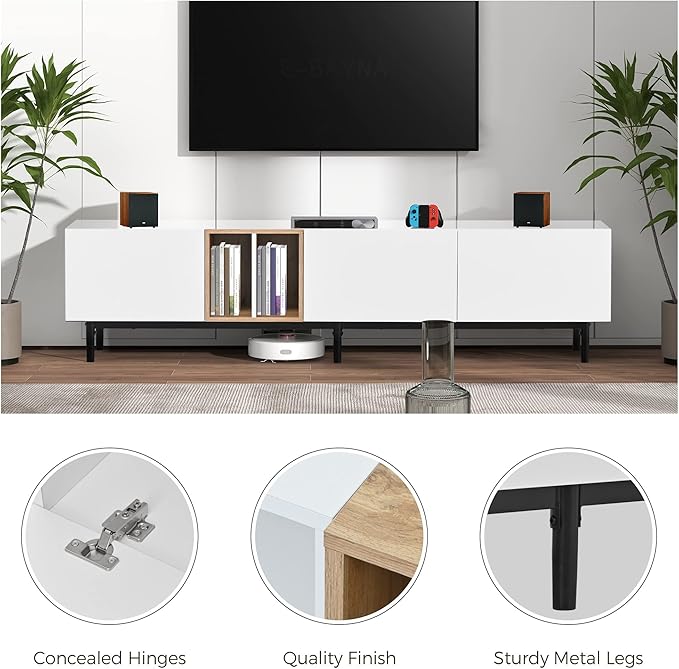 Modern 76.8" TV Stand for TVs Up to 80", Wooden Entertainment Center with 3 Cabinets & Open Shelves, Media Console with Storage for Living Room, Bedroom & Entertainment Spaces