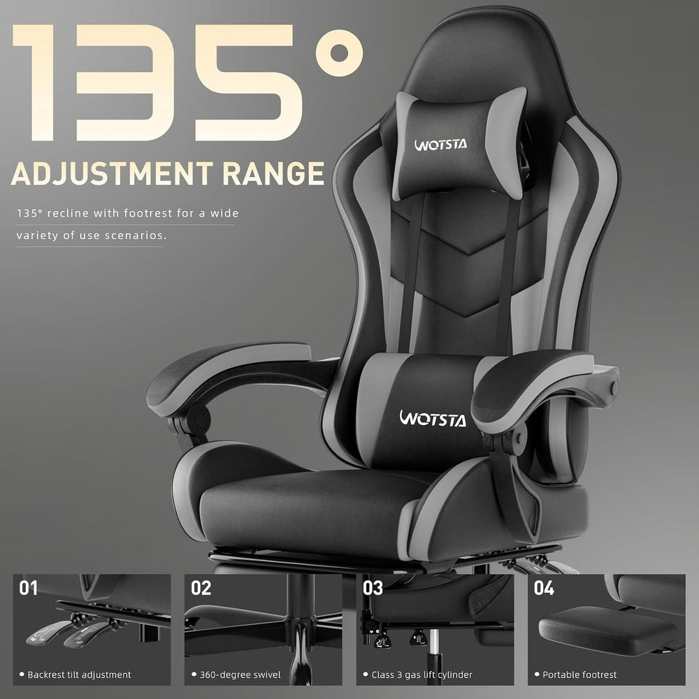 Ergonomic Gaming & Office Chair, Footrest, Racing Design Black/Grey | PVC...