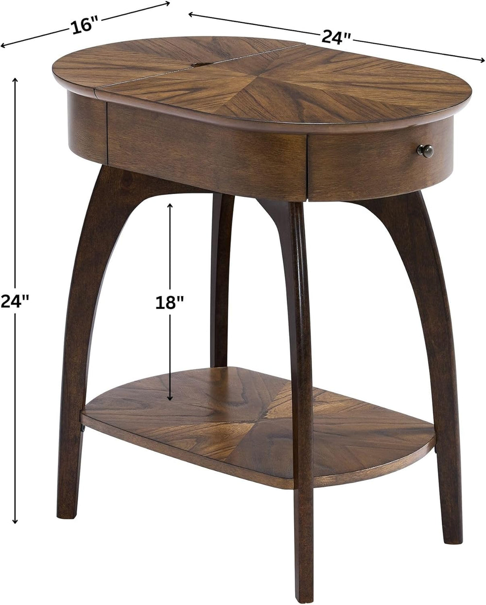 LAX Mid-Century Modern Wood Chairside End Table with USB Charging Station, Dr...