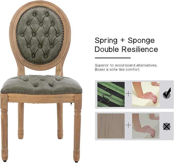 French Country Dining Chairs Set of 8, Olive Kitchen & Dining Room Chairs, Faux Leather Kitchen Chairs, Tufted Upholstered, Wood Legs, Sillas De Comedor (PU, Pine Green, 8Pcs)