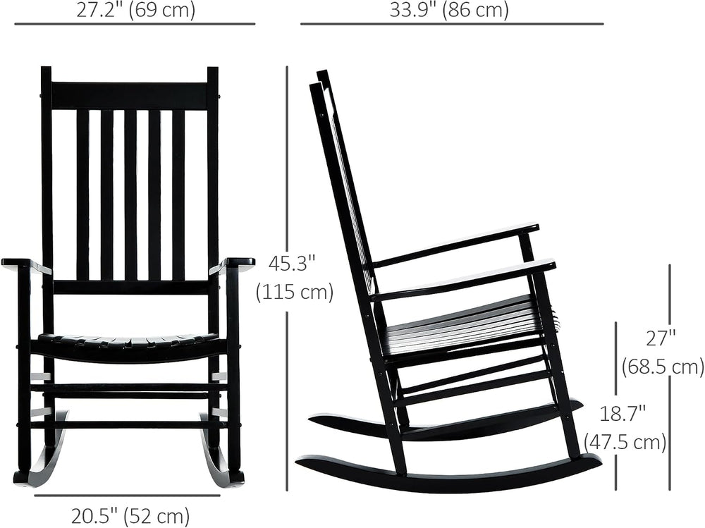 Outsunny Outdoor Rocking Chair High Density Wooden Rockers Black | Patio Rock...