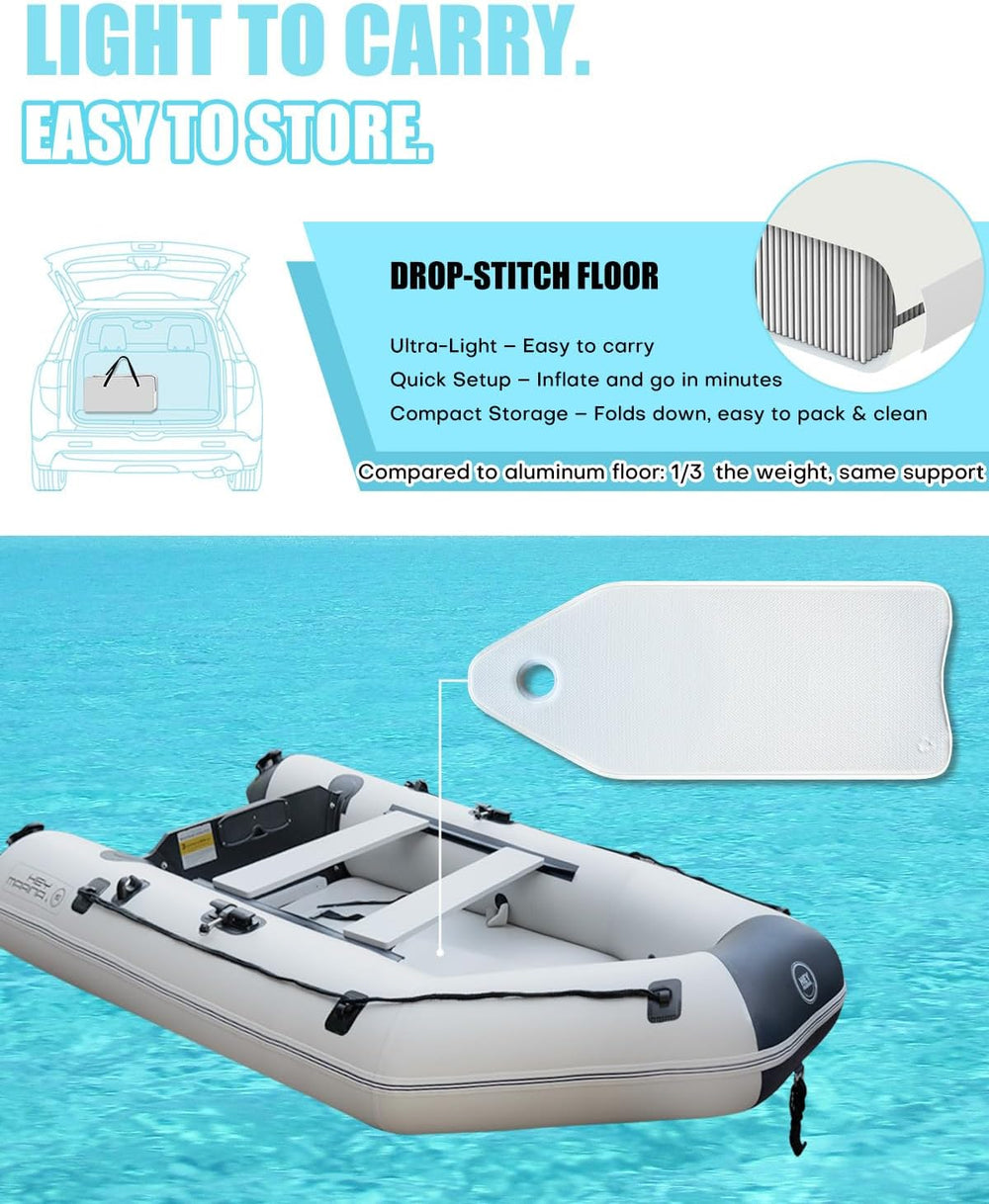 10ft Inflatable Dinghy Boat for Adult with Drop-Stitch Floor 3-4 Person Infla...