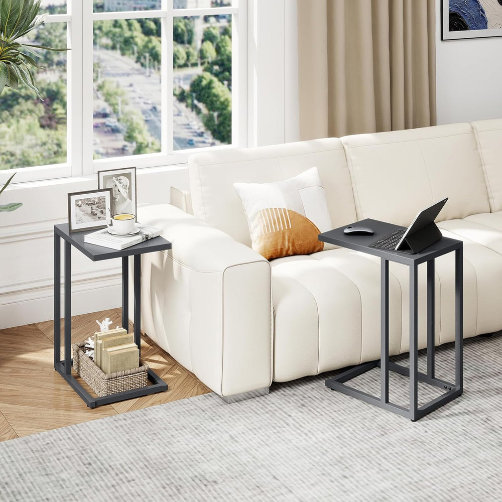 Tangkula C-Shaped End Table, Modern Small TV Tray with Metal Frame, Adjustabl...
