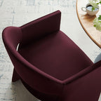 Modway Talia Performance Velvet Dining Armchair in Mulberry - Modern Curved Dining Chair with Open-Back - Stain-Resistant Velvet Barrel Chair - Living Room Accent Chair with Arms