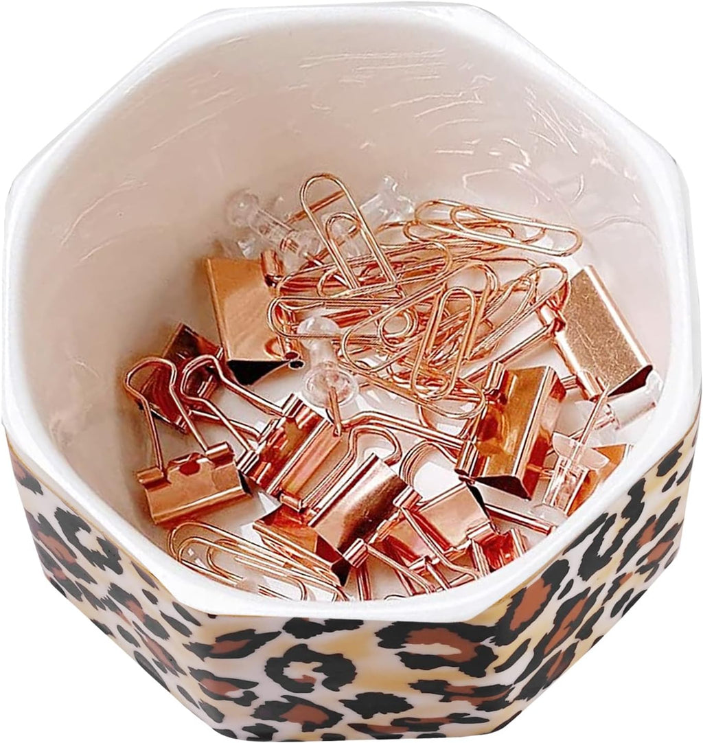 Ceramic Paper Clip Holder Gold Line Paper Clip Dispenser Organizer for Desk Cute Leopard Office Binder Clip Holder Bobby Pin and Hair Clip Holder Gift for Office Brown