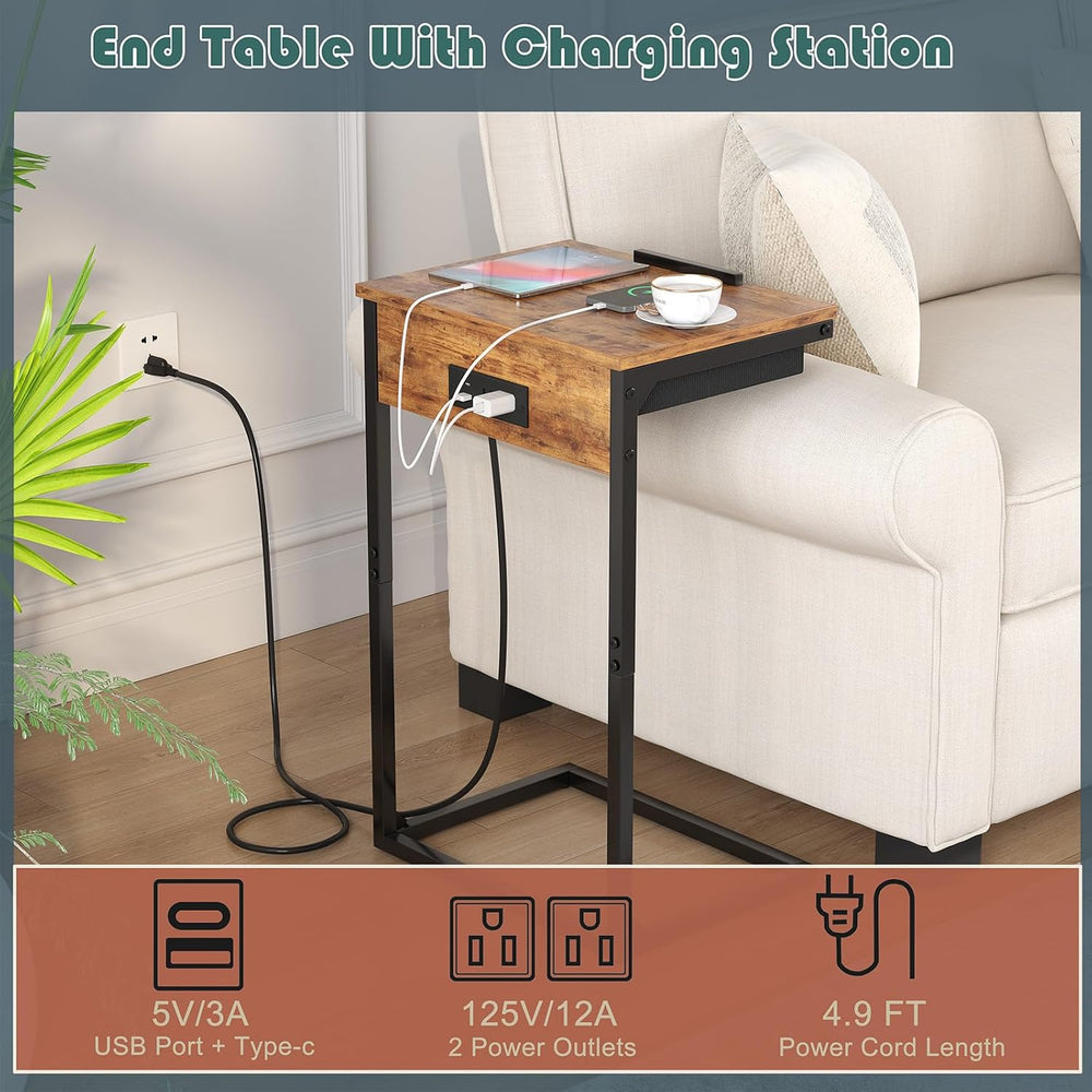 sthmec C Shaped End Table with Charging Station,45° Tiltable Adjustable Flip ...