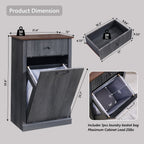 Modern Tilt-Out Trash Can Cabinet, 10 Gallon Fluted Laundry Hamper Cabinet with Drawers, Wooden Hidden Garbage Can Cabinets with Storage Basket, Free Standing for Kitchen and Living Room, Grey