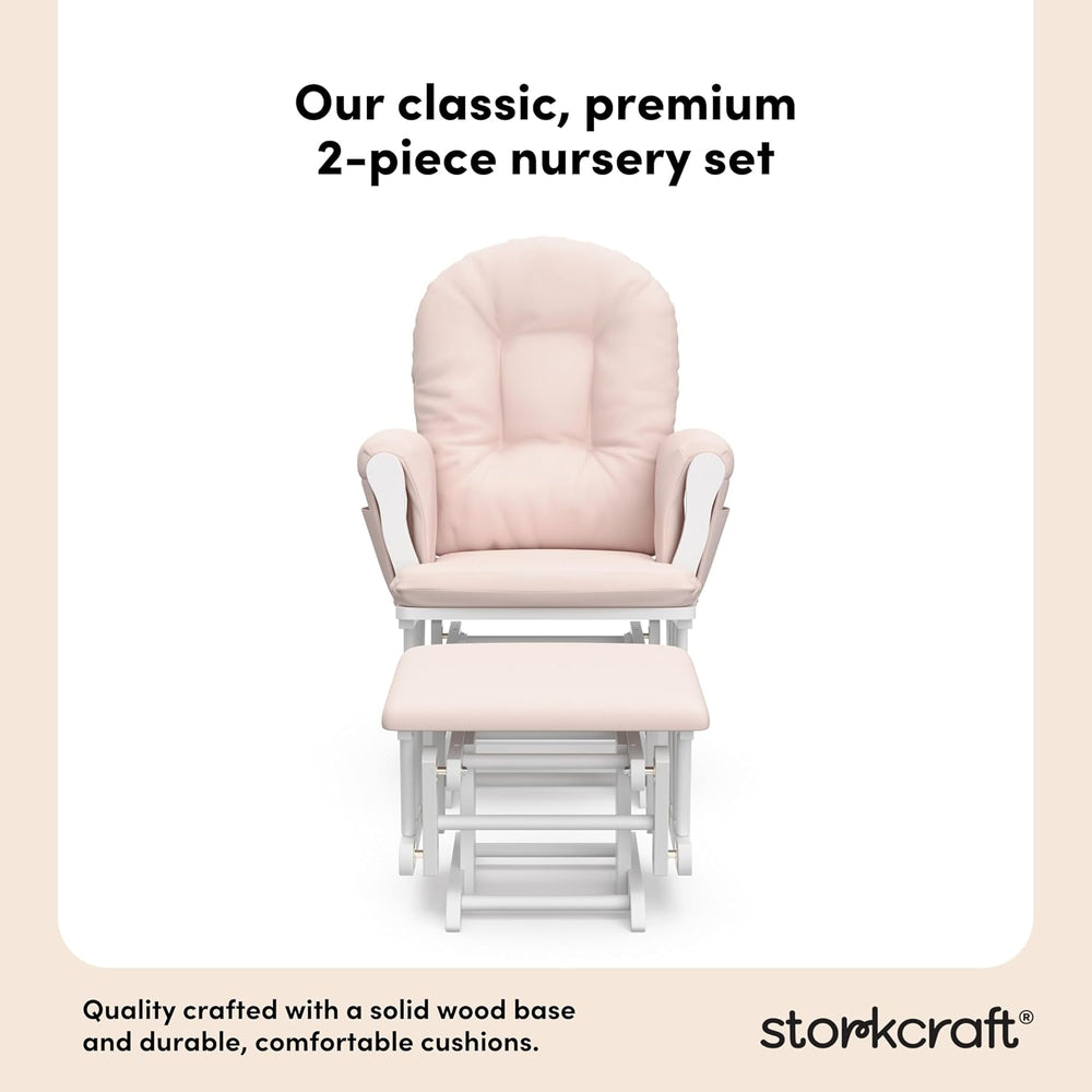 Storkcraft Premium Hoop Glider & Ottoman, White/Pink