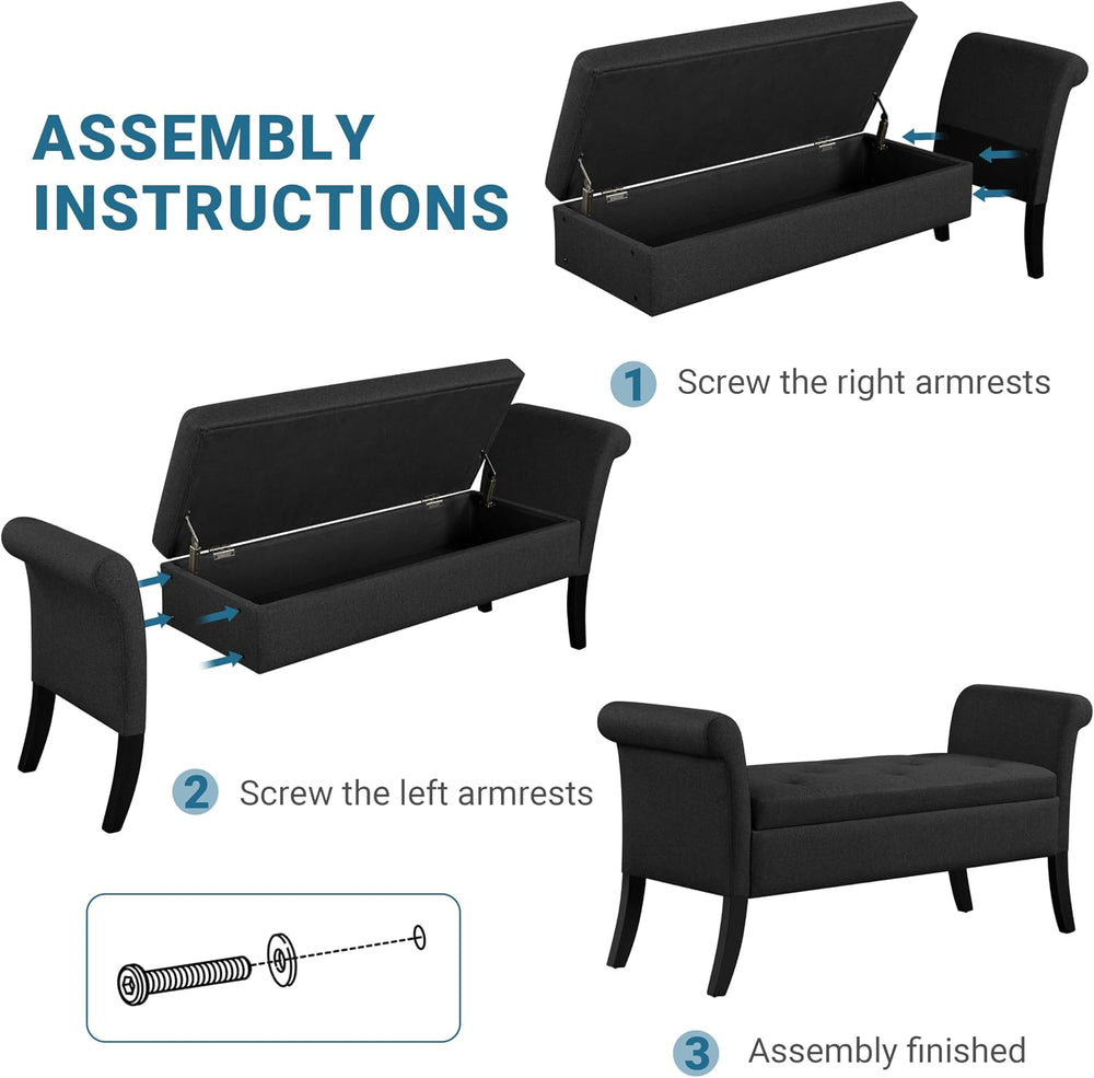 Yaheetech 52in Rolled Arm Storage Ottoman Bench Seat for Entryway, Black | Bu...