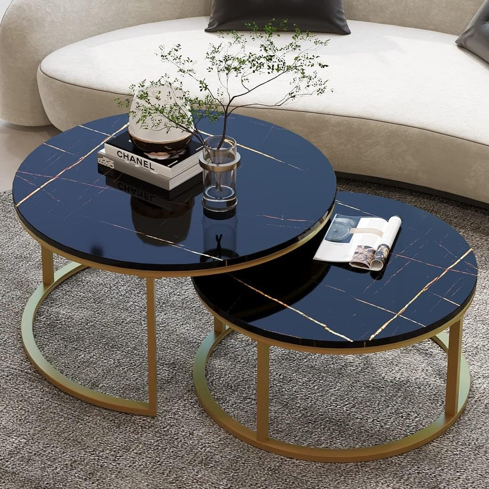 WiberWi Round Coffee Table Nesting Tables Set of 2, Large: Ø 34.0", Smal...