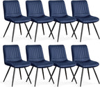 Dining Chairs Set of 8, Modern Dining Chairs with Thick Cushions, PU Leather Upholstered Kitchen Dining Room Chairs with Metal Legs for Dining Living Room (Navy Blue)