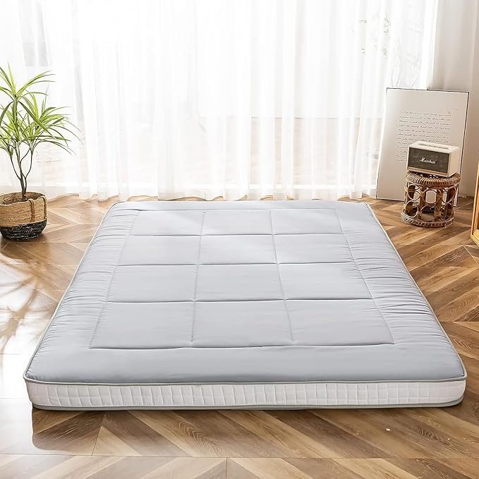MAXYOYO King Futon Mattress Foam Mattress Topper, Japanese Floor Mattress Foldable Mattress Futon Bed Mattress Pad Guest Bed Mattress, Extra Thick Folding Floor Couch for Adults, Grey King Floor Bed