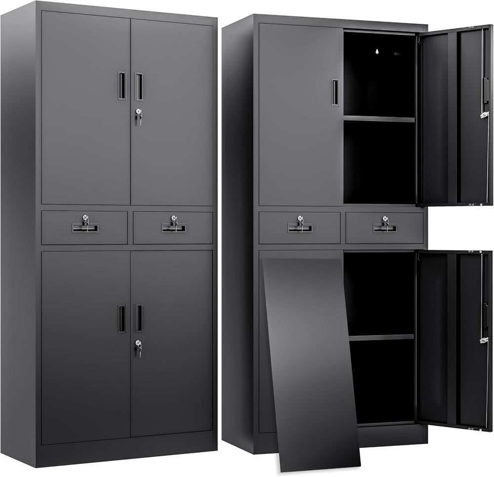 BESFUR Metal Storage Cabinet with 2 Drawers 4 Doors and 2 Adjustable Shelves ...