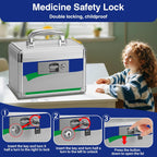 Medicine Lock Box for Safe Medication - 10 x 6 x 6.7 Inches - Lockable Storage Box for Drugs, First Aid Kit Empty, Lock Boxes with Key for Home/Outdoor (Blue/Small)
