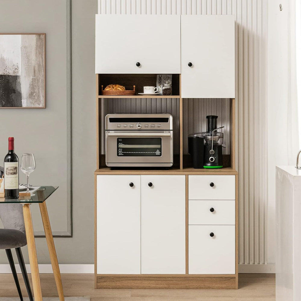 LOKO 71” Tall Kitchen Pantry Storage Cabinet, Freestanding Buffet Hutch with ...