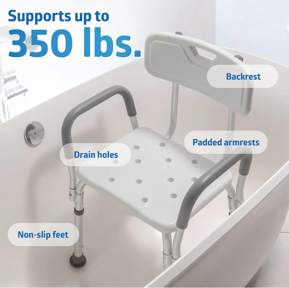 Medline Shower Chair with Backrest and Padded Armrests - 350 lb. capacity, Ba...