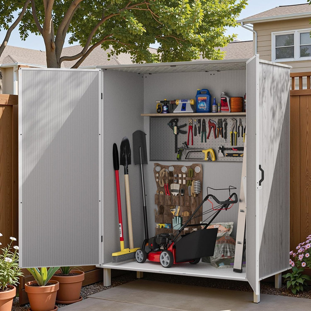Patiowell Outdoor Storage Shed 5x3 FT, Plastic Garden Organizer Cabinet with Lockable Doors & Strong Roof for Patio Furniture, Pool Accessories, Lawn Tools, Light Grey