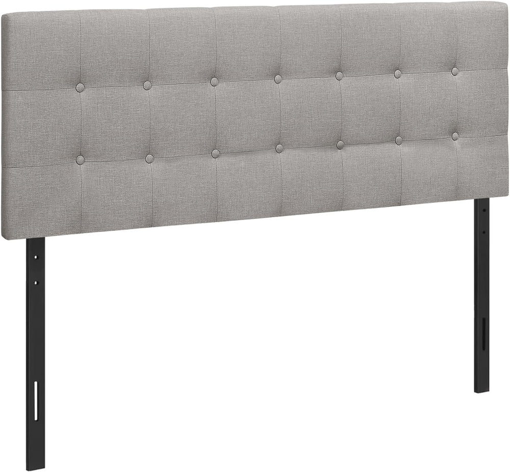 Queen Size Upholstered Headboard Grey Linen Look Fabric with Button Tufting S...