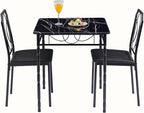 VECELO 3 Piece Dining Table Set for 2, Dinette with Chairs for Kitchen, Breakfast Nook, Small Space,Easy Assembly