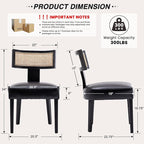 HNY Mid Century Modern Rattan Dining Chairs Set of 4, Farmhouse PU Leather Upholstered Accent Chair Curved Backrest Kitchen Chairs, with Black Hardwood Frame, Black