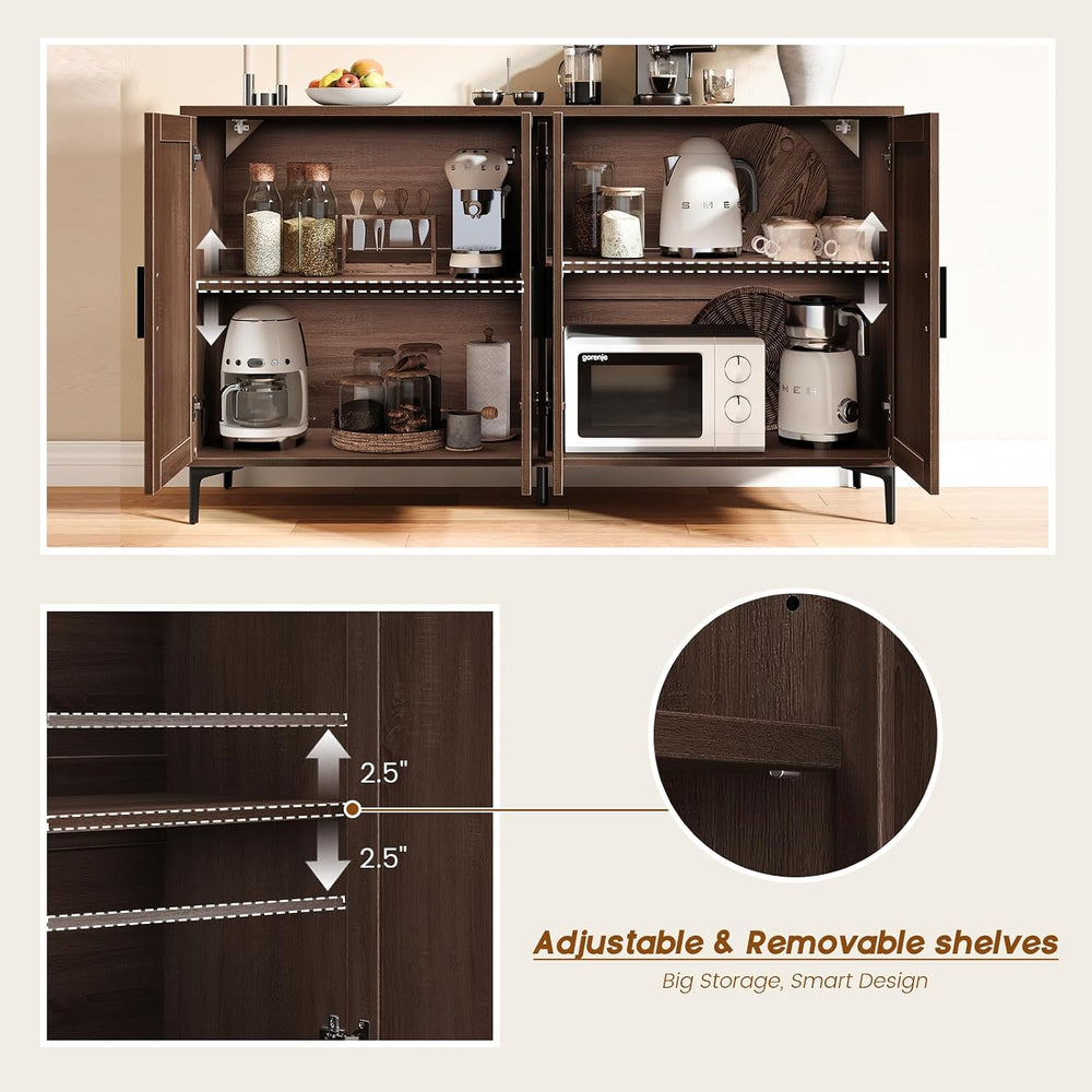 Luoxiao Sideboard Buffet Cabinet, Mid Century Modern Rattan Storage Cabinet