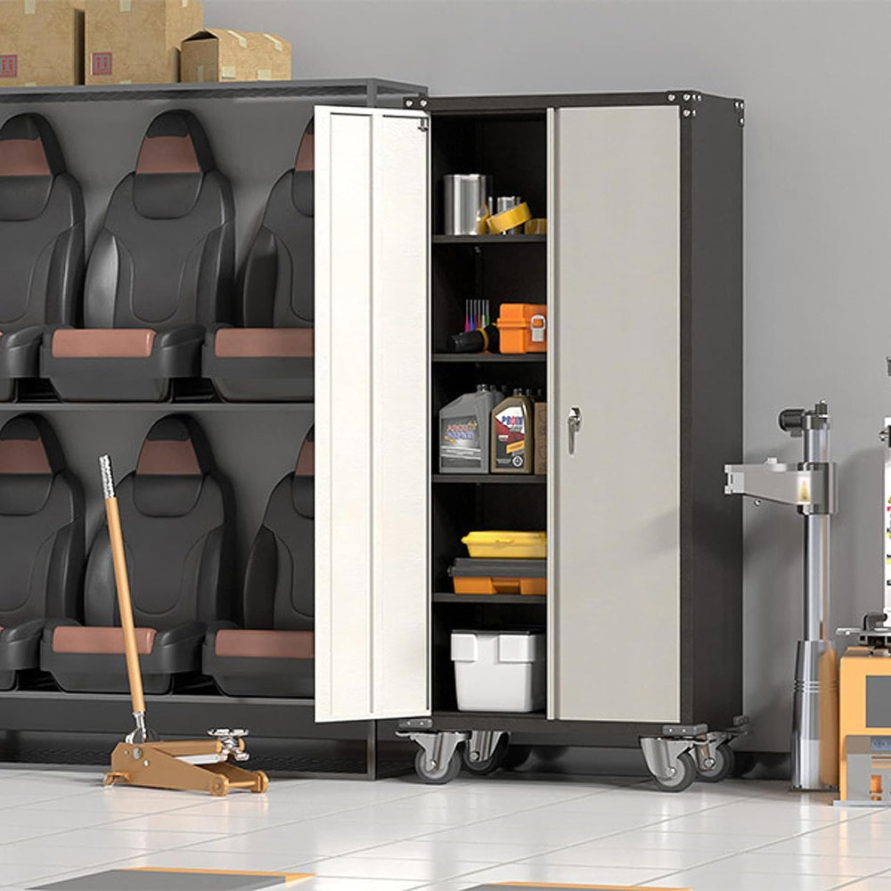 Rolling Garage Storage Cabinet with Locking Door and Shelves, 71''H L...