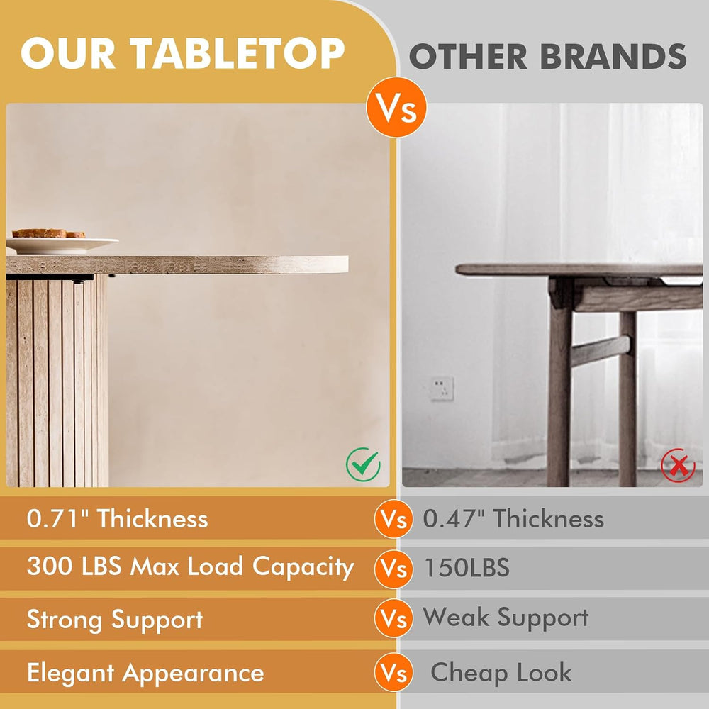 63" Large Dining Table for 4 6, [Rounded Corners] [Grooved Pedestal Base...