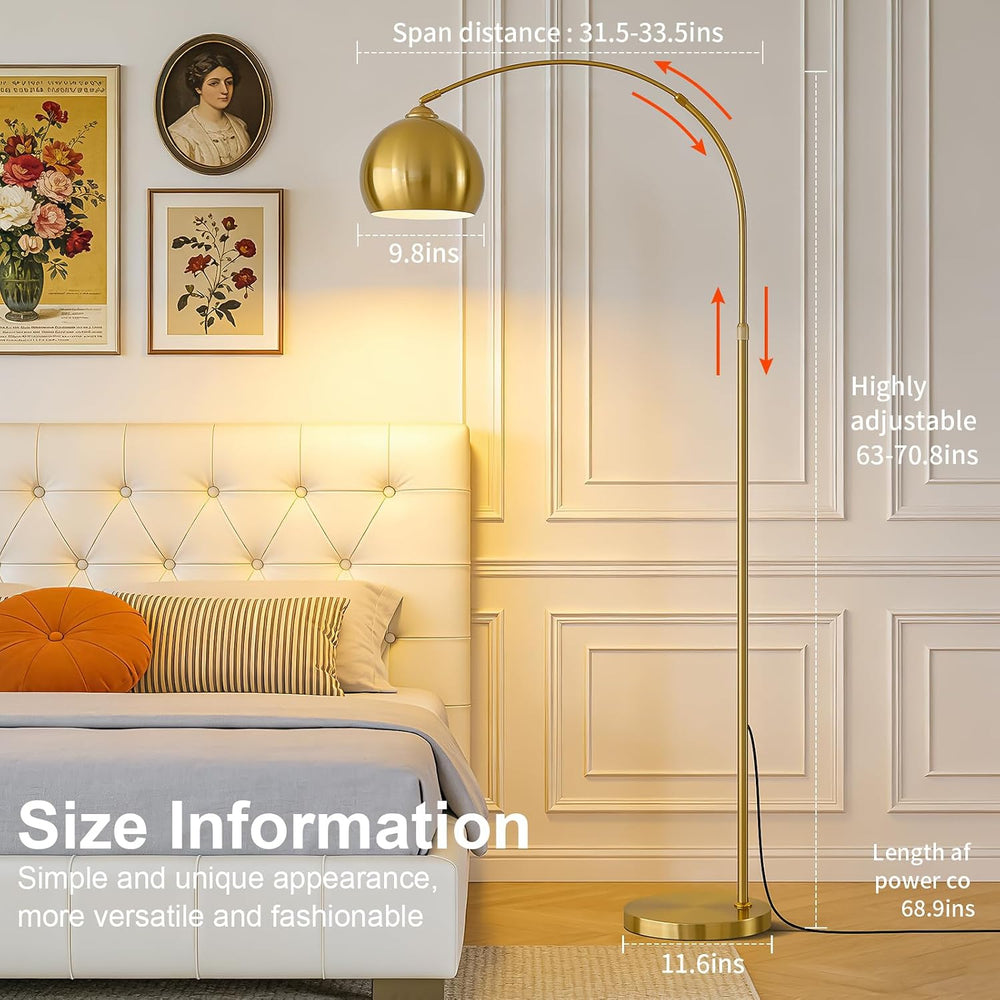 Gold Brushed Brass Arc Floor Lamps with 12W LED Remote Dimming