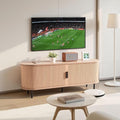 VEVOR Fluted TV Stand for TVs up to 65 inch, Mid-Century Modern Entertainment Center, Media Console with Storage Cabinet and Sliding Tambour Door, Boho Television Stand for Living Room, Bedroom, Oak