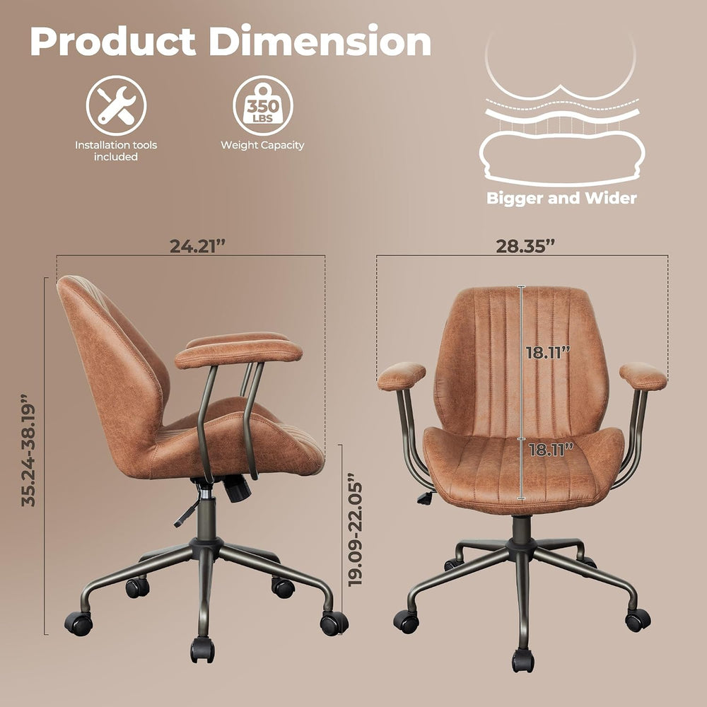 ovios Executive Ergonomic Office Chair, Mid Back Comfy Faux Suede Leather Com...