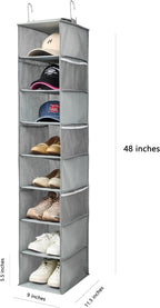 Berdeng Hanging Shoe Organizer for Closet with Side Mesh Pockets，Hat Racks for Baseball Caps，Shoe and Hat Holder & Storage，8-Shelf，Gray，1 Pack