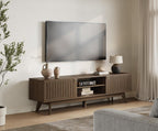 SICOTAS 70" Long TV Stand for Living Room, Modern TV Stand Entertainment Center with 2 Storage Cabinets, Mid Century Fluted-Door Media Console Table for 50/60/70/80 Inch TV, Coffee Oak