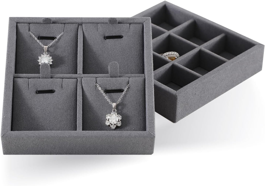 Dark Blue Jewelry Display Tray Ring Necklace Earring Bangle Organizer Multifunctional Storage Case for Jewelry Showcase (Small 4 Grids Pendant Tray)