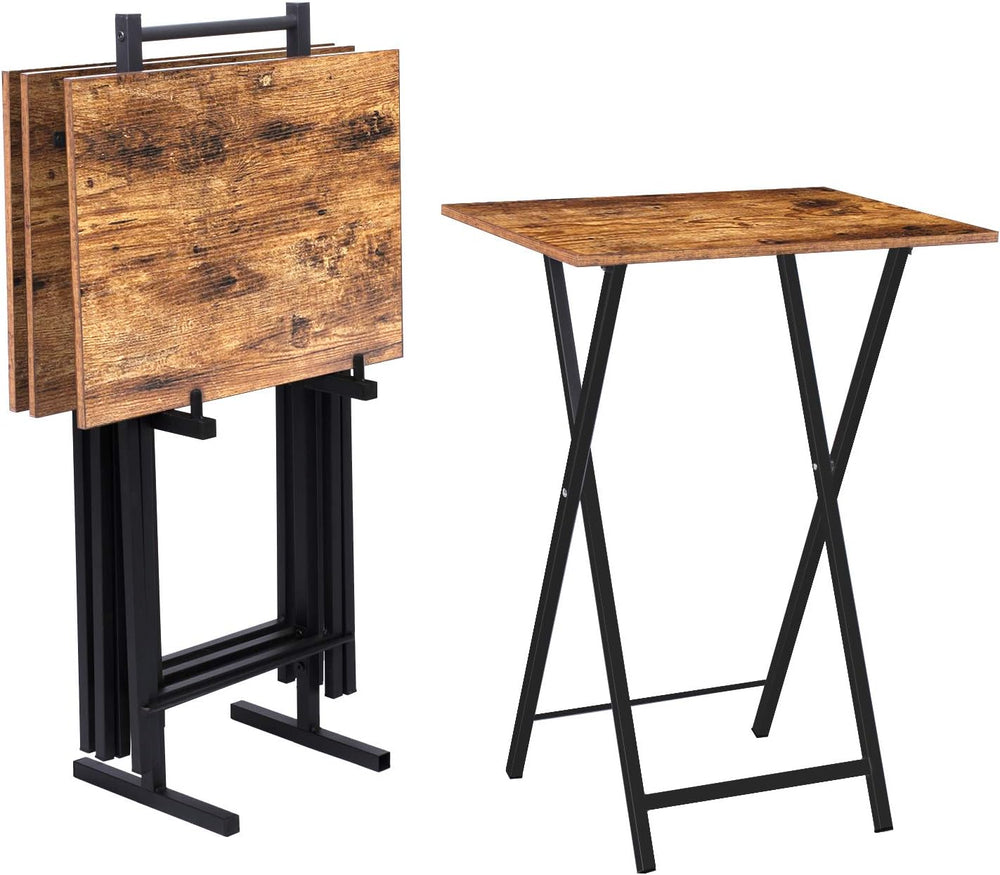 HOOBRO Folding TV Tray Tables, Set of 4 TV Trays with Storage Rack, Industria...