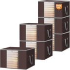 BALEINE 6 Pack Clothes Storage Bags, 24 Gallon Storage Containers with Reinforced Handle, Sturdy Zipper, Closet Organizer for Blanket, Comforter, Pillow, Bedding (Brown, 6 Pack)