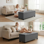DUMOS Storage Ottoman Bench, 43.3 Inch End of Bed Bench for Living Room | 27 Gallon Steel Frame Linen-Look Fabric Chest, Removable Cover, 250lb Capacity, Bedroom Entryway, Dark Grey