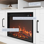 BELLEZE 48" TV Stand with 18" Electric Fireplace Heater, Modern TV Stand for TVs up to 50", Entertainment Media Stand with Open Shelves and Storage Cabinets for Living Room, Bedroom (White)