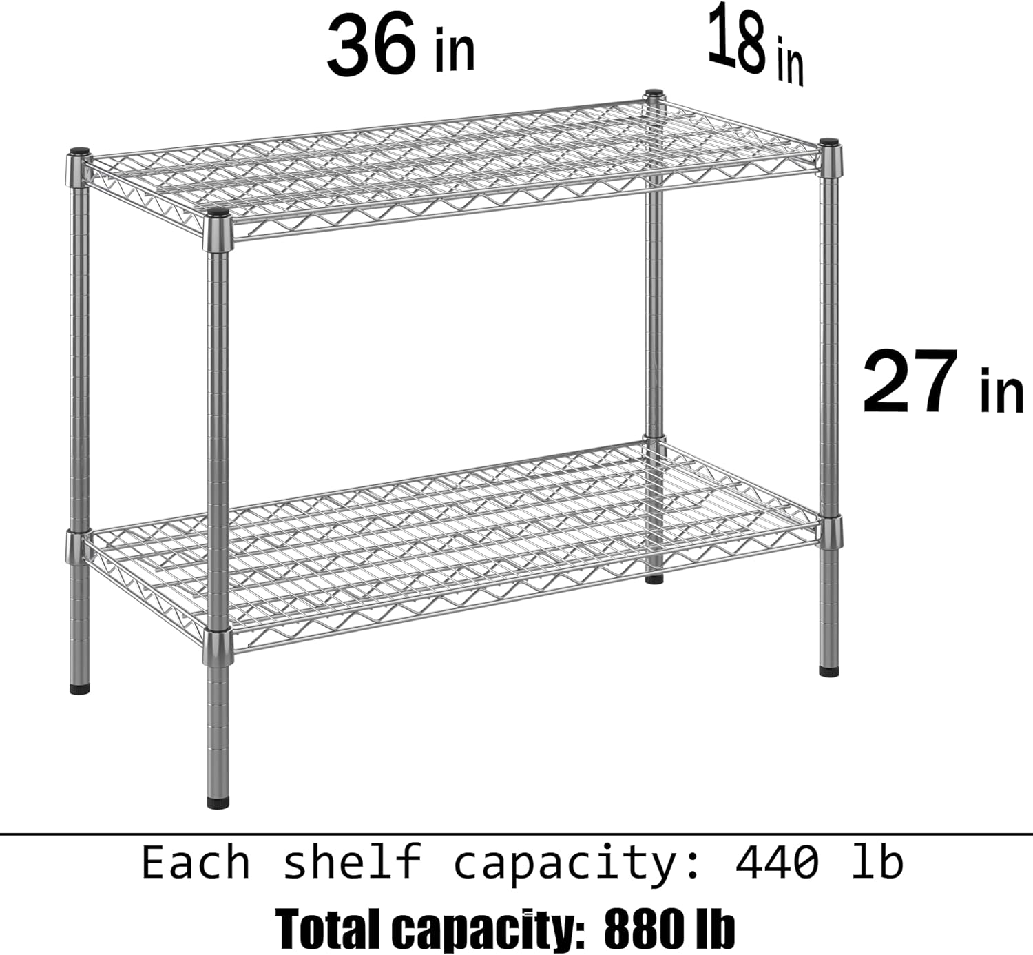 18" Deep x 36" Wide x 27" Height Wire Shelving Kit | 2-Tier | NSF Commercial Storage Rack Unit
