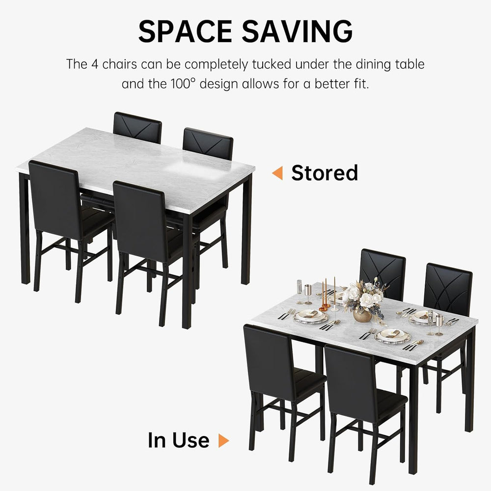 Hooseng Dining Table Set for 4 Faux Marble Kitchen Table and Chairs Set of 4,...