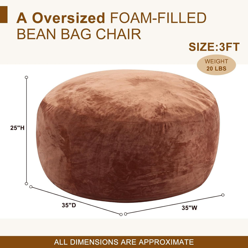 Magic in House 3FT Bean Bag Chair - BeanBag Chairs with Filler, Large Round F...
