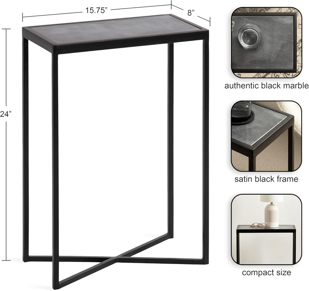 Kate and Laurel Jaspur Modern Slim Side Table, 16 x 8 x 24, Black Marble and ...