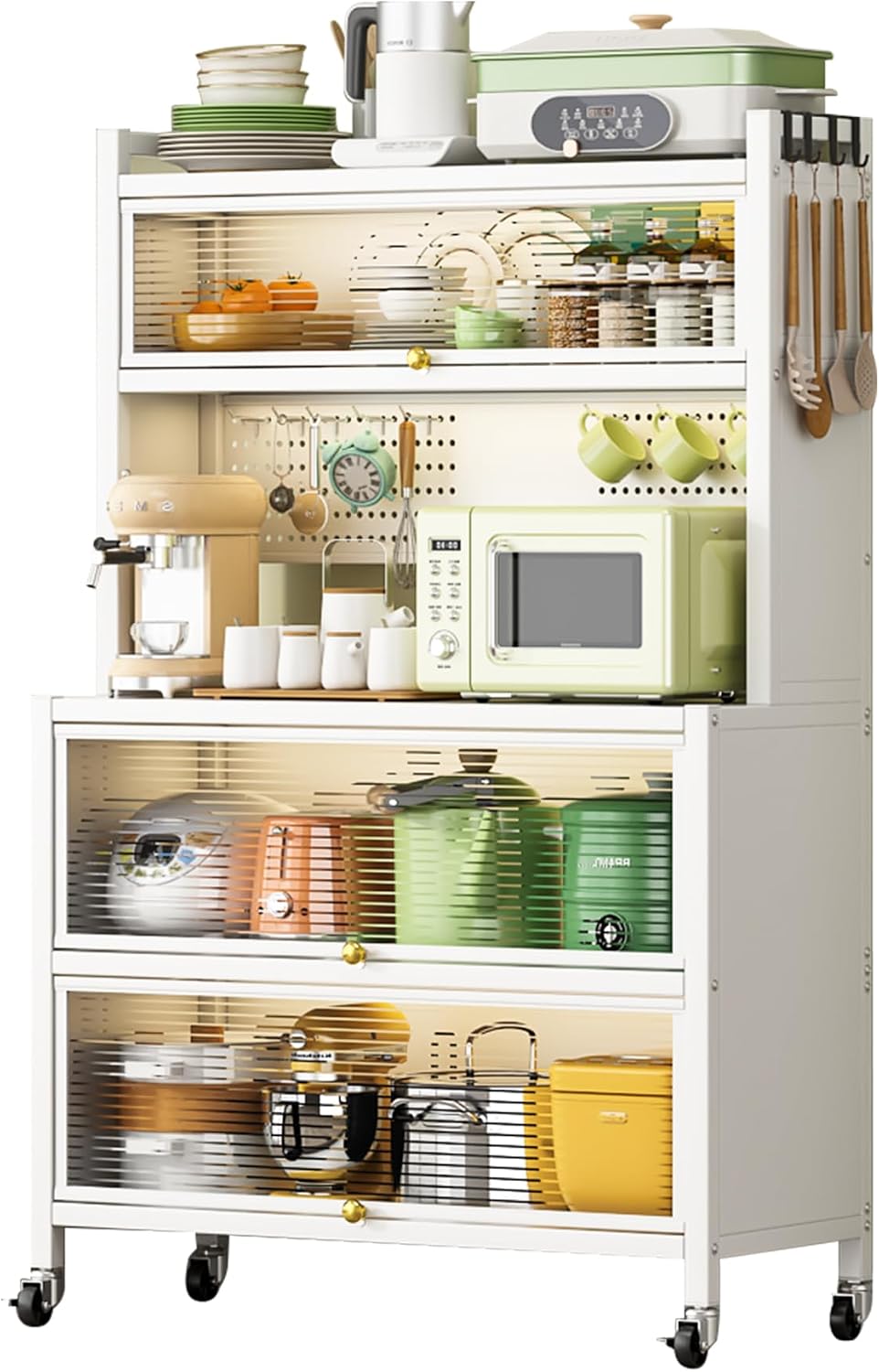 Heavy-Duty Kitchen Storage Cabinet on Wheels, Vertical Bakers Rack Organizer ...
