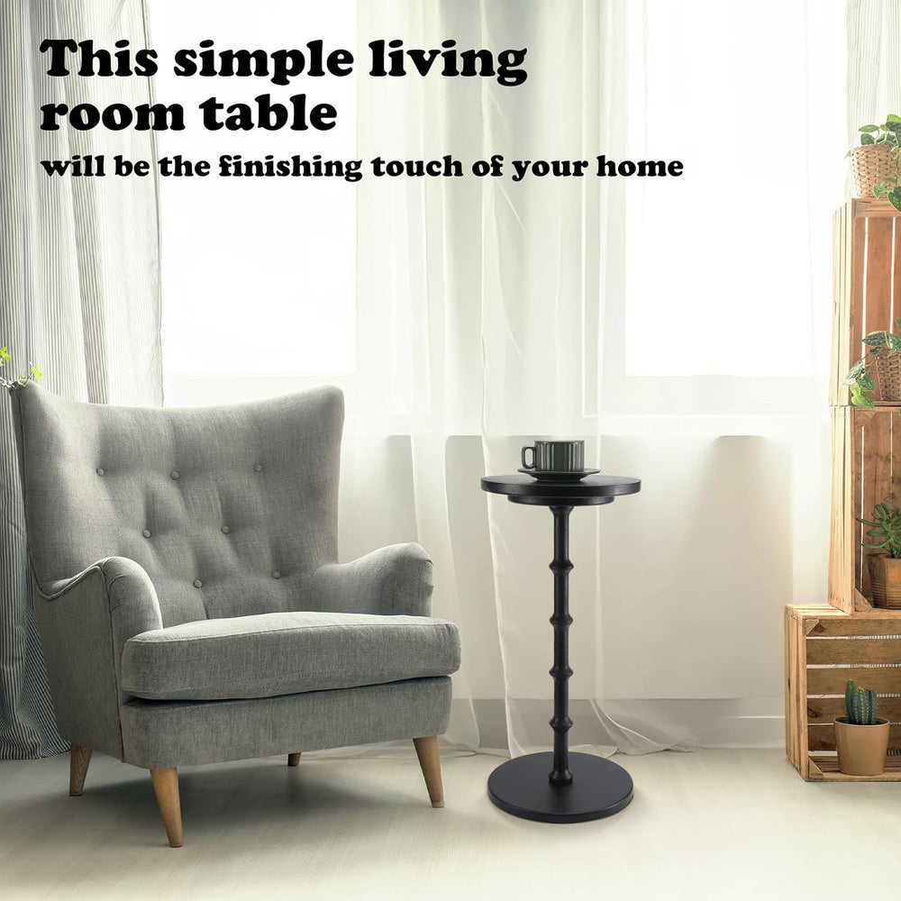 Marsui Black Pedestal Cocktail Side Table Solid Wood Martini Side Table for C...