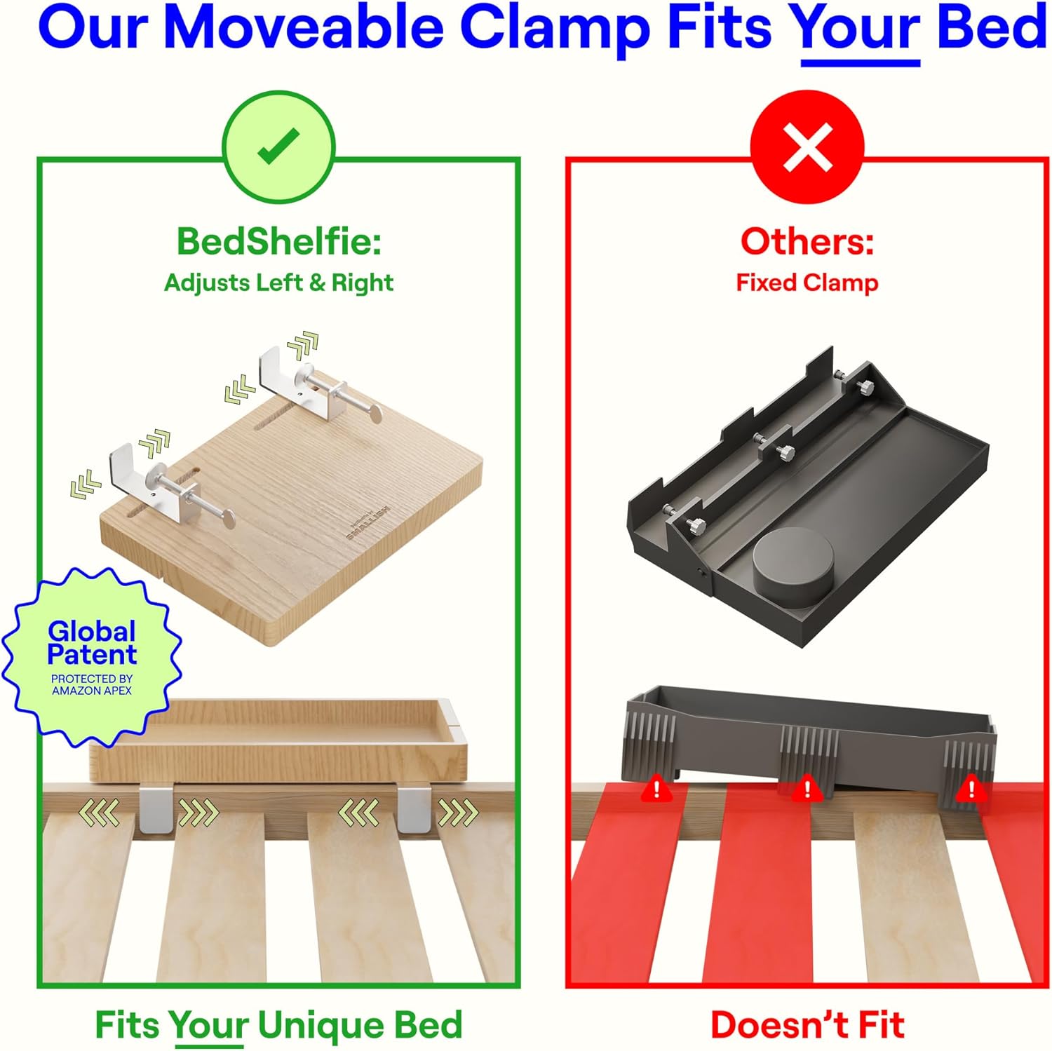 BedShelfie Bedside Shelf for Bunk Bed & Top Bunk, College Dorm Room Essentials, Loft Nightstand, Floating Bed Side Table Tray Storage, Dorm Room Decor by Smallish - (Flexfit Model, Black)