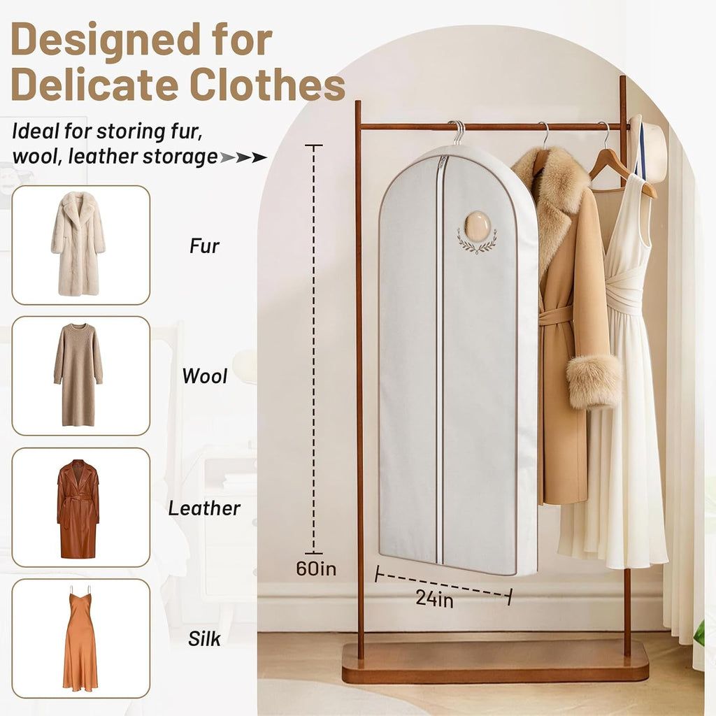 MISSLO 60" Cotton Garment Bag for Long Dress Breathable Fur Coat Storage Bag Women Dress Cover Luxury Garment Bags for Hanging Clothes Travel for Fur Coat, Jacket, Gown, Suit