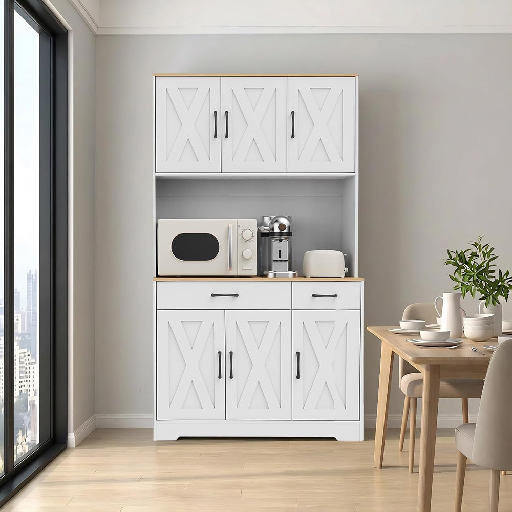 42" Tall Kitchen Pantry Storage Cabinet with Microwave Stand, with Charg...