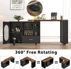 HSH Rolling Kitchen Island with Seating & Storage with Wheels, Rustic Brown | 72” Large kitchen island, 360° swivel & extendable table, movable island Cart with cabinet, drawer and shelves for Kitchen