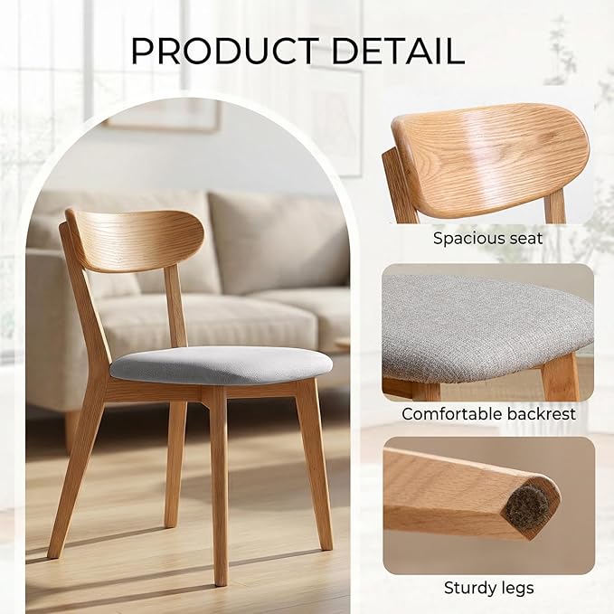 100% Solid Wood Dining Chairs,Mid Century Modern Dining Chairs with Upholster...