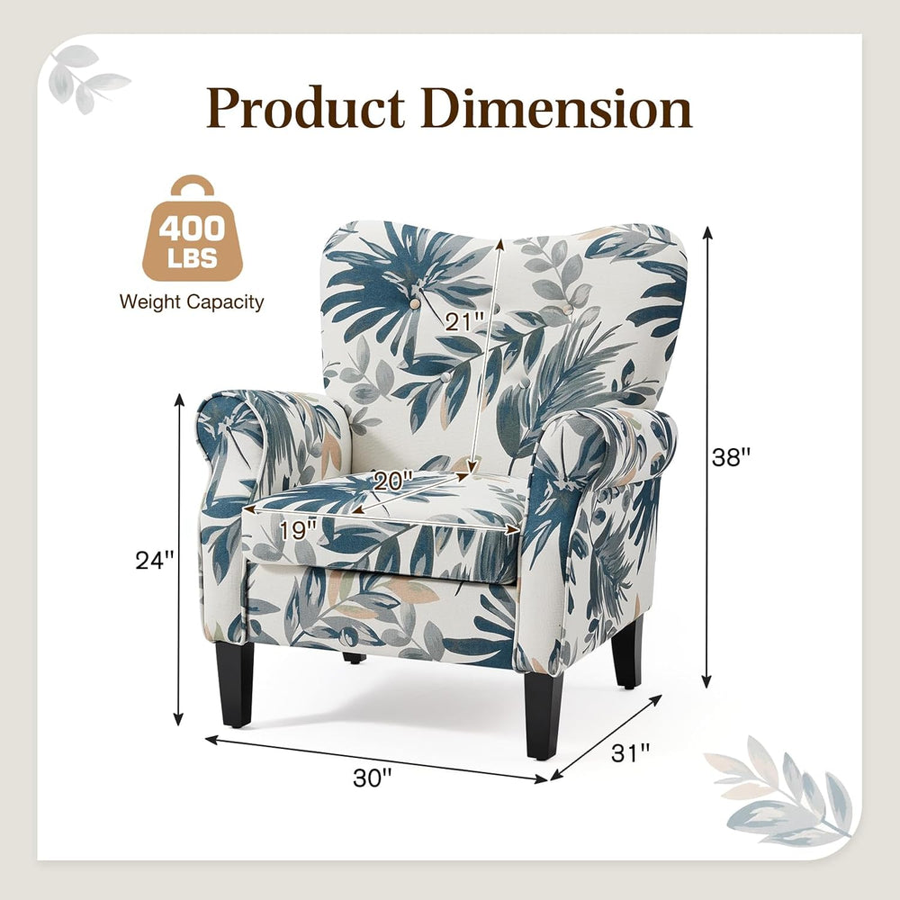 YOLENY Modern Accent Chair,High Back Armchair,Upholstered Fabric Button Singl...