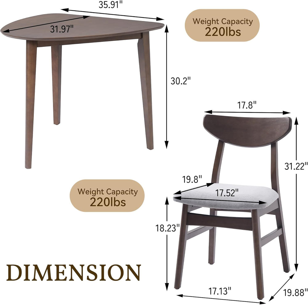 P PURLOVE Modern 3 Piece Table Set, Triangular Table and 2 Curved Wood Chairs...